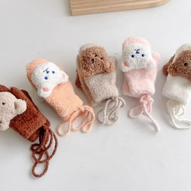 1 Paar niedliche Cartoon-Puppen bären handschuhe für Kinder Herbst Winter Plüsch handschuhe