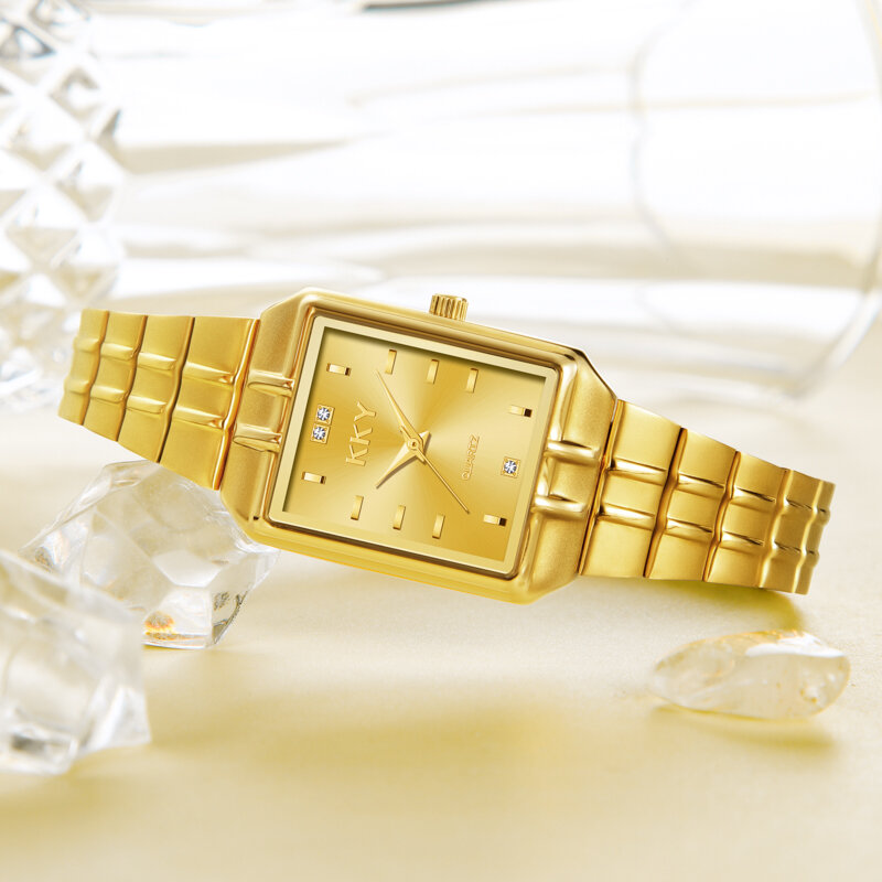 Zegarek kwarcowy męski i damski KKY Fashion Prostokąt zegarek dla pary wyjątkowy zegarek