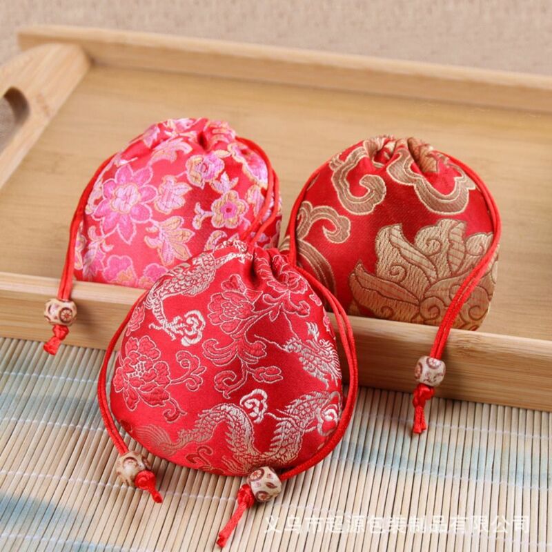 Estilo chinês bordado flor cordão açúcar saco, bolsa de grande capacidade, estilo étnico armazenamento saco, balde saco