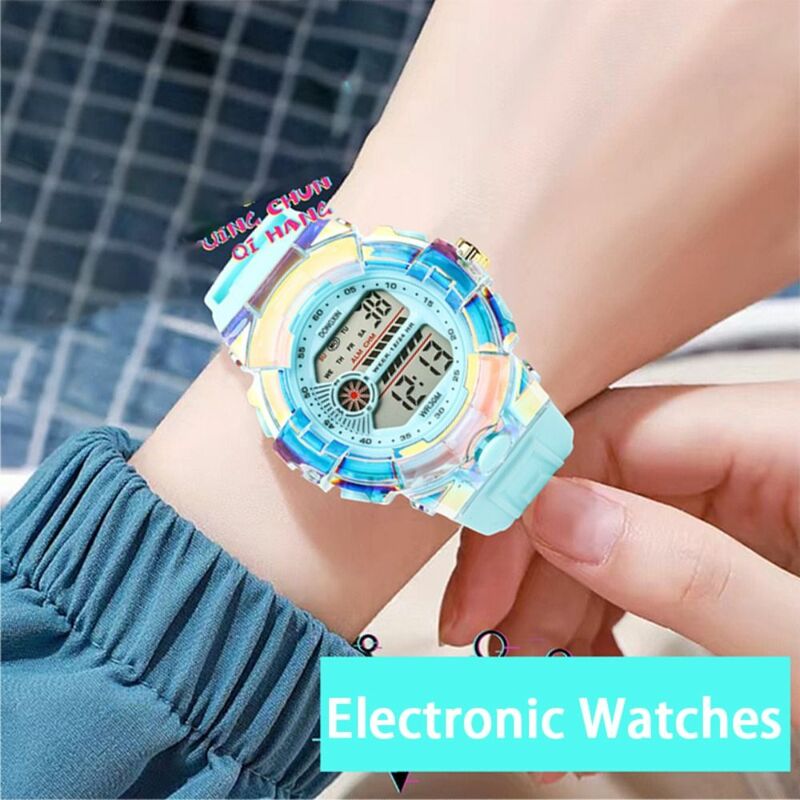 Jam tangan elektronik LED multifungsi, jam tangan pelajar Dial besar modis tahan air jam tangan olahraga Digital Pria Wanita pelajar