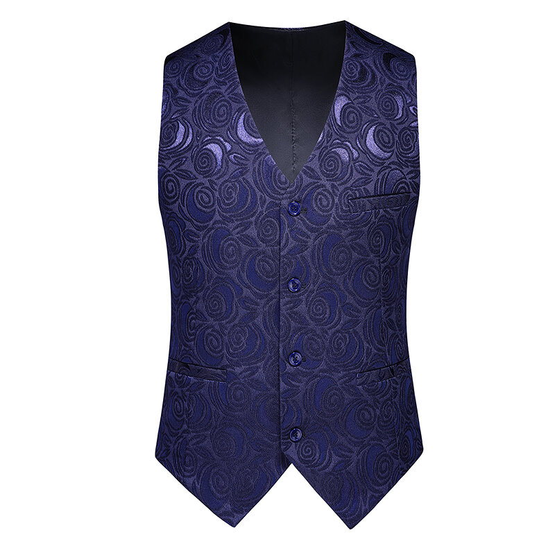 Regata de seda bordada roxa masculina, Conjunto quadrado de bolso gravata, Terno designer de luxo, Colete de casamento formal