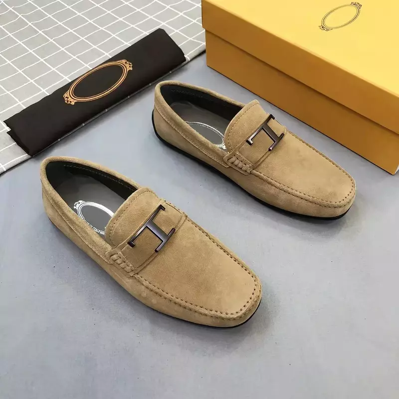 Spring Summer and Autumn New Bean Shoes Men's Shoes Deer Skin Suede Flat Bottom Casual Genuine Leather Shoes mens loafers luxury