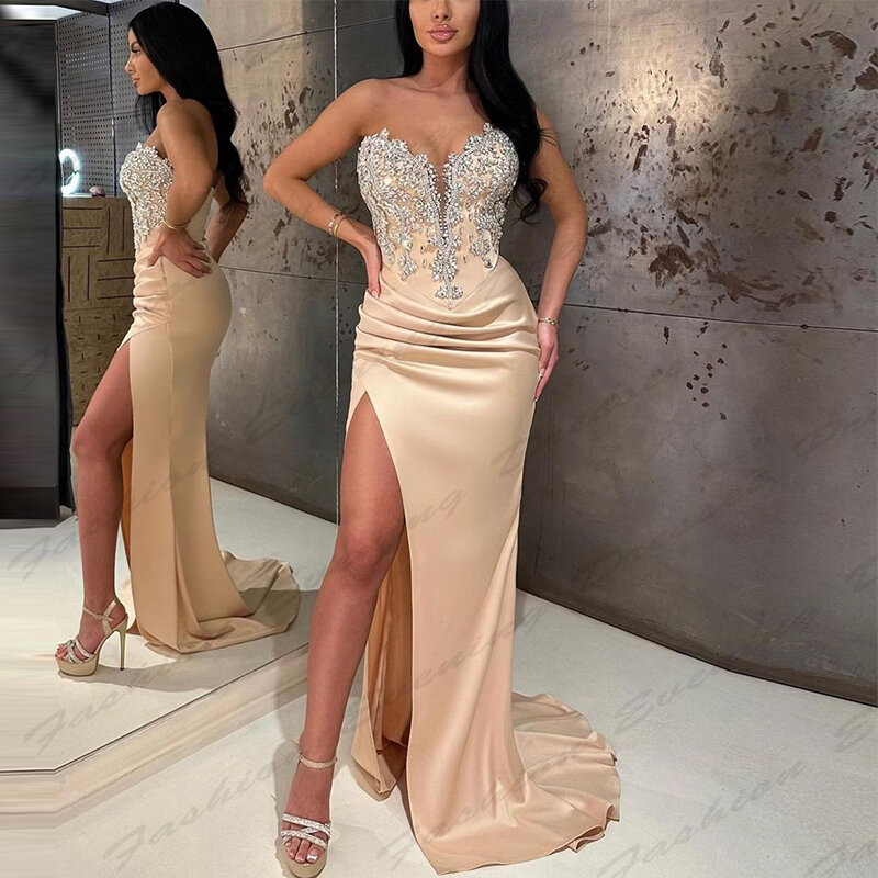 Sexy Backless Beautiful Evening Dresses For Women Fashion Mermaid Off The Shoulder Sleeveless High Slit Party Prom Gowns 2024