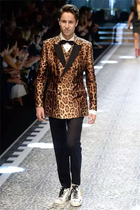 Leopard Männer Anzüge Set maßge schneiderte Jacke 2 Stück Blazer schwarze Hosen Luxus Abschluss ball Party Bräutigam Hochzeit Smoking Mantel