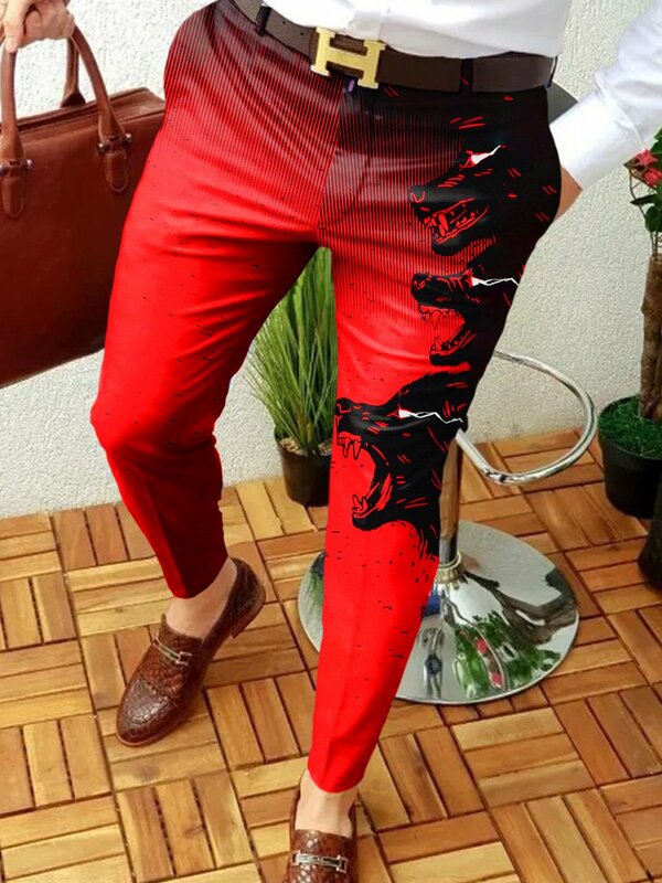 Męskie spodnie biznesowe z nadrukiem 3D Spodnie z nadrukiem retro Spodnie z prostymi nogawkami Męska moda wiosenna i jesienna Odzież uliczna﻿