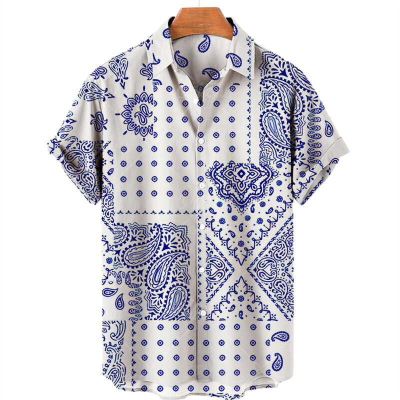 남성용 하와이안 셔츠, 캐슈 플라워 프린트, 싱글 브레스트 상의, 캐주얼 원피스, 3D 패션 수입 의류, 2023