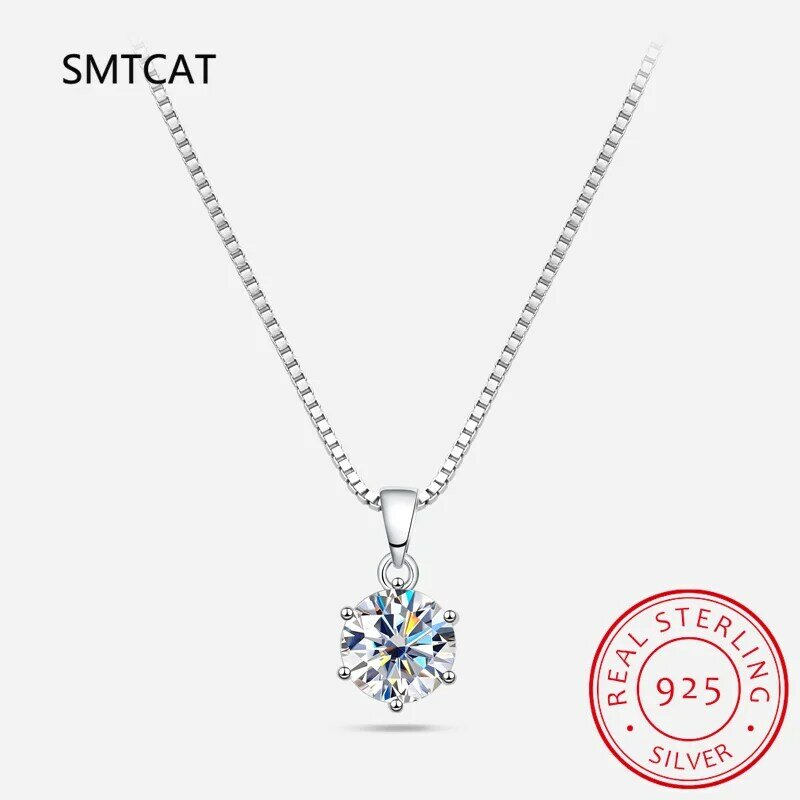 1-10ct Moissanite Necklace For Women Wedding Bridal S925 Silver VVS1 Diamond Pendant Necklace Plated 18K Jewelry