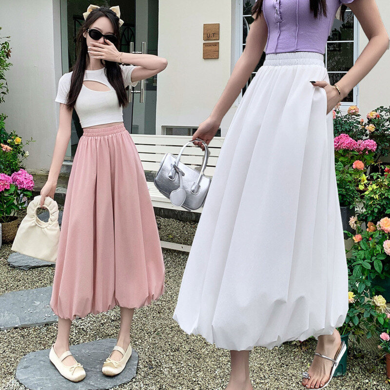 Fashion Casual Office Elegant Solid Color  A-line Lady Preppy Style Solid Simple Vintage Casual Harajuku Pleated Skirt
