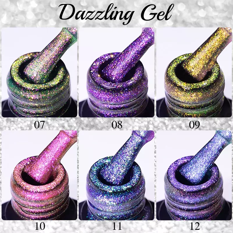 BOZLIN Dazzling Gel 7.5ml Auroras Sparkle Glitter Semi Permanent Varnish Soak Off UV LED Sparkling Nail Art Base Top Coat