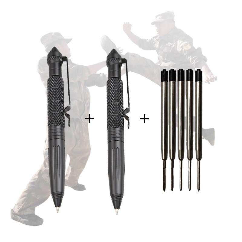 Bolígrafo táctico de aluminio antideslizante para defensa EDC, bolígrafo táctico Militar de Aviación, rompevientos, herramientas para exteriores, 2 uds.