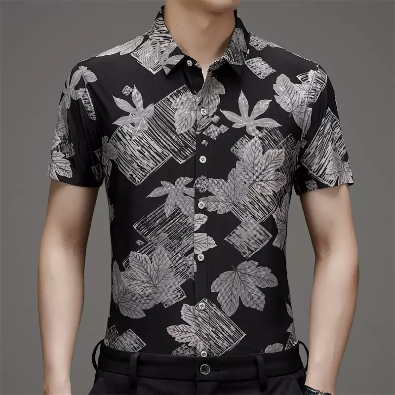Shirt Floral Short Sleeved Ice Silk Loose, Comfortable, Fashionable, Casual, Versatile, New Summer Products for Men