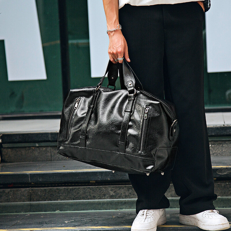 Business Men's Travel Luggage Bag Large Capacity Duffel Bag PU Leather Male Fitness Gym Bag Weekend Shoulder Crossbody Bag