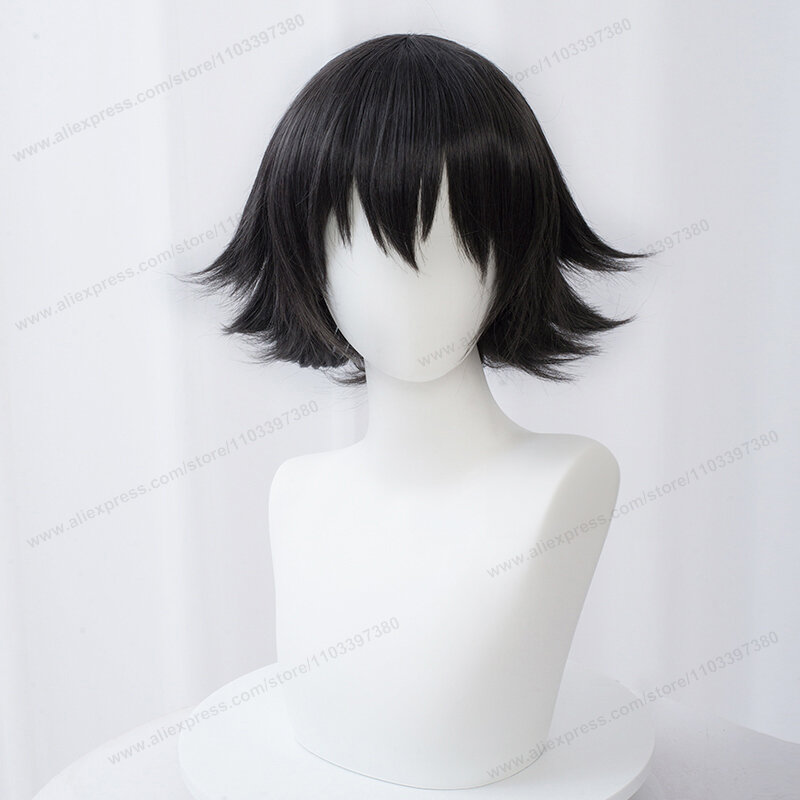 Ranpo Edogawa Peluca de Cosplay, pelo corto negro Natural, Anime, resistente al calor, pelucas sintéticas, 30cm