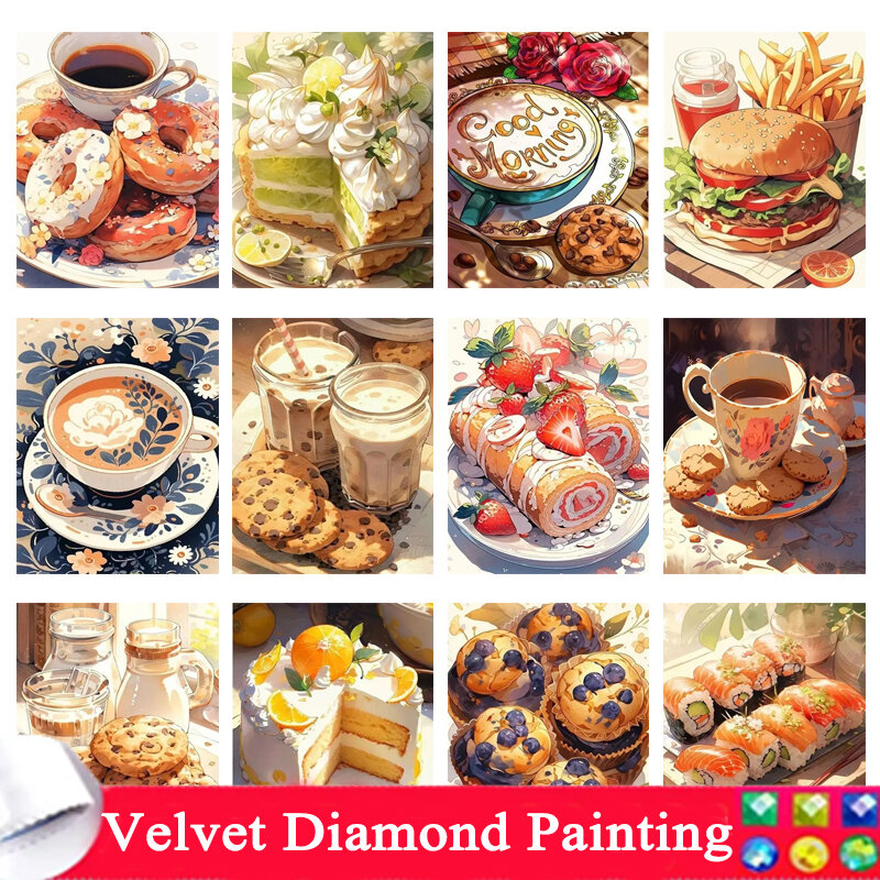 Pintura de diamantes 5D DIY, paisaje de comida, mosaico cuadrado completo, bordado de diamantes, imagen de diamantes de imitación, costura, decoración artesanal
