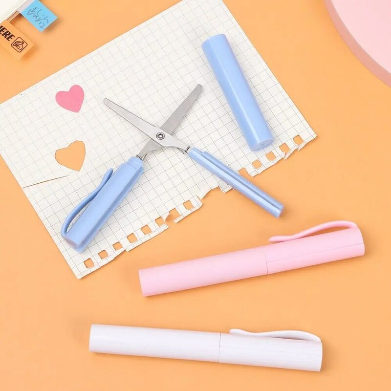 Przenośny długopis nożyczki kreatywne bezpieczne składane nożyczki DIY wielofunkcyjne do cięcia papieru narzędzie artystyczne szkolnych materiałów biurowych