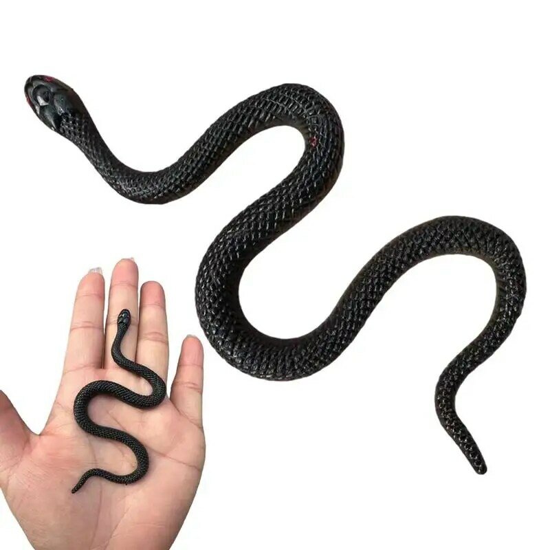 Serpiente de juguete realista, serpiente de goma negra suave, accesorios de broma divertidos para Halloween, serpientes de bosque de lluvia ligeras para