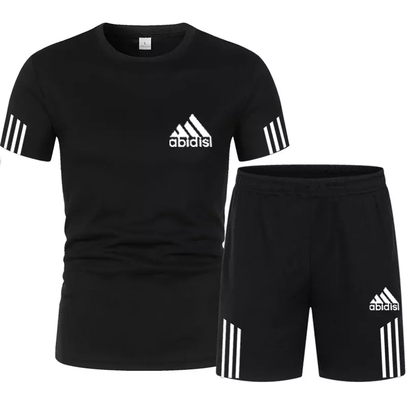 Summer Luxury Set Men's Short Sleeve Suit Fitness Fashion Casual Shorts Tracksuit Clothes for Mens T-shirt + Shorts 2-piece Set
