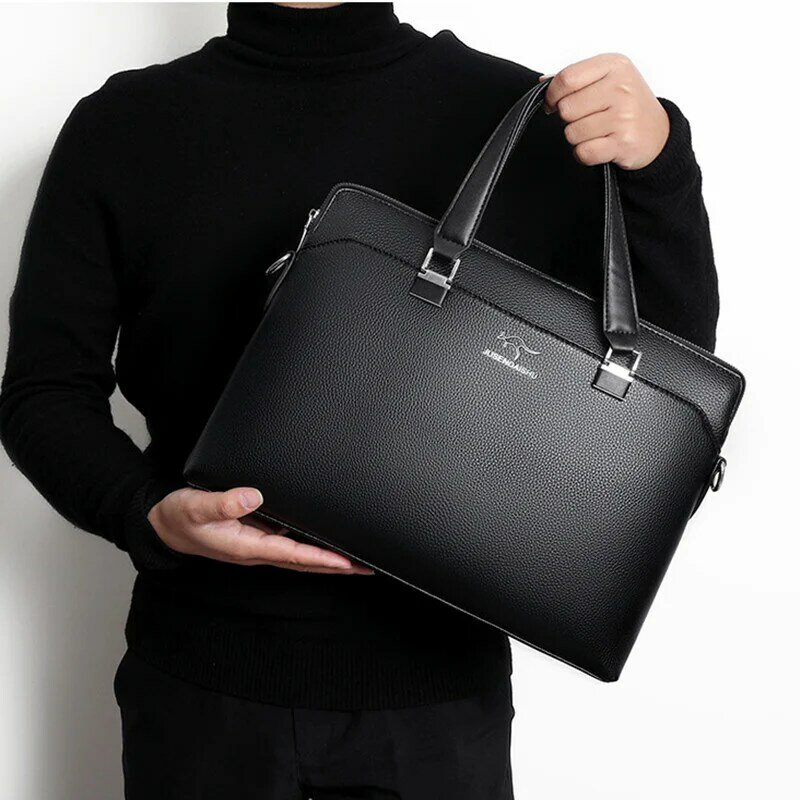 New PU Leather Men's Briefcase With Zipper Business Handbag Horizontal Male Laptop Bag Vintage Shoulder Messenger