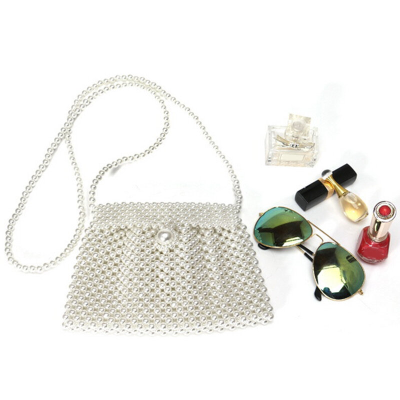 Ladies Handbag Hand-Woven Pearl Bag Ladies Beaded Shoulder Bag Ladies Party Retro Handbag Flip Mini Messenger