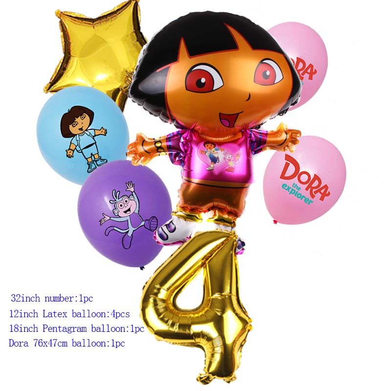 Ballon Dora en aluminium pour fille, décoration pour chambre d'enfant, joyeux anniversaire, fournitures de fête, dessin animé, en latex, jouet pour enfant