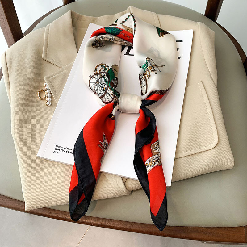 Bufanda cuadrada de satén de seda para mujer, chal de lujo con estampado de 70cm, lazo para el cuello, pañuelo de mano, Hijab, 2022
