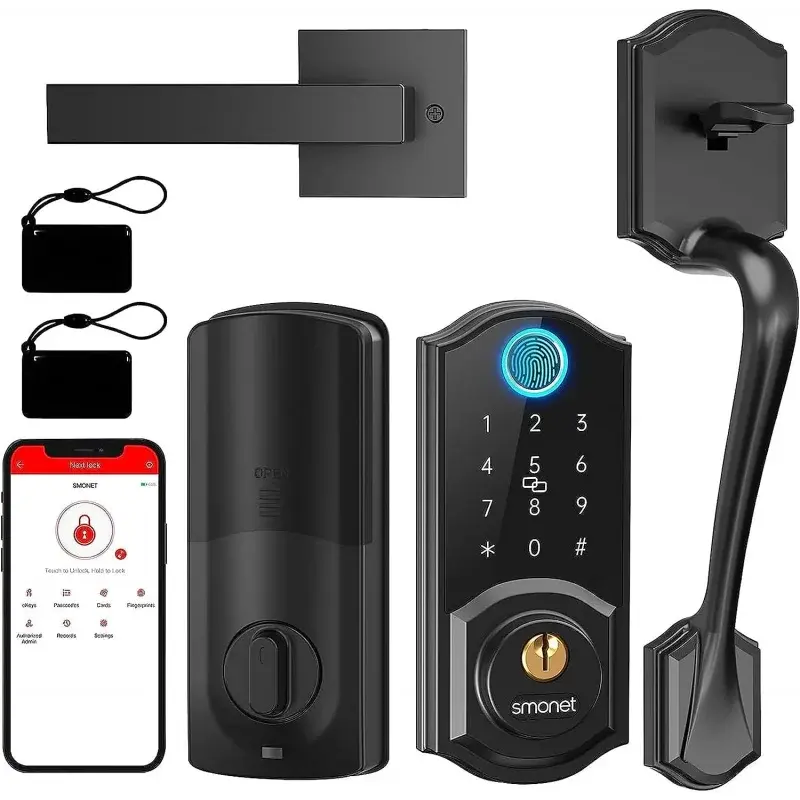 SMONET-Impressão Digital Deadbolt e Bluetooth Lock Set, Keyless Entry, Front Door