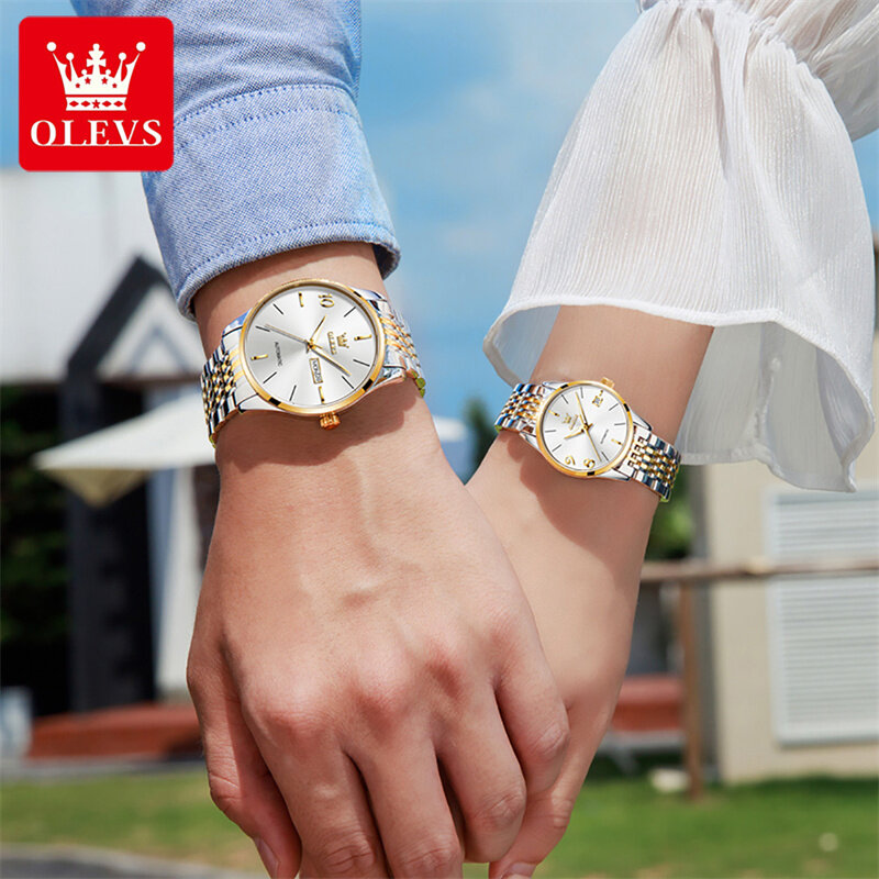 OLEVS 남녀공용 커플 시계, 자동 기계식 손목시계, 패션 비즈니스 시계, 럭셔리 시계