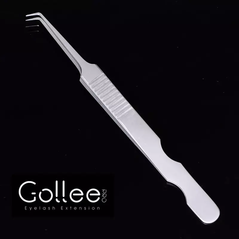 Gollee-Pinzas de acero inoxidable para extensiones de pestañas, pinzas antiestáticas, rizadas de punta plana, diseño de extensión de pestañas