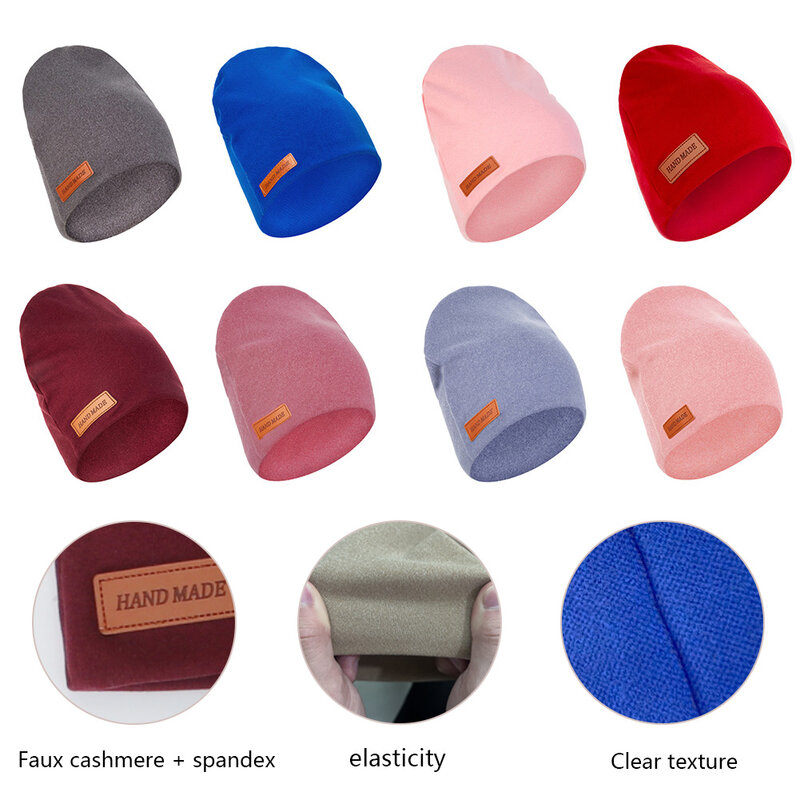 Solid Cashmere Baby Turban India Hats Newborn Boys Girls Autumn Winter Beanies Bonnet with Handmade Leather Tag Kids Headwraps