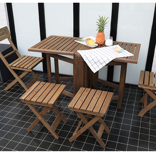 발코니 야외 파티오 가구, 금속 프레임 접이식 커피 테이블 및 의자, 목재 파티오 정원 세트