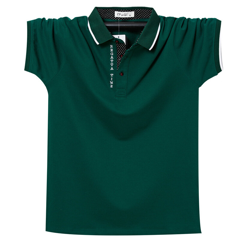 Camisa polo de manga curta monocromática masculina, camiseta de lapela, macia, respirável, casual, solta, tamanho grande, 95% algodão