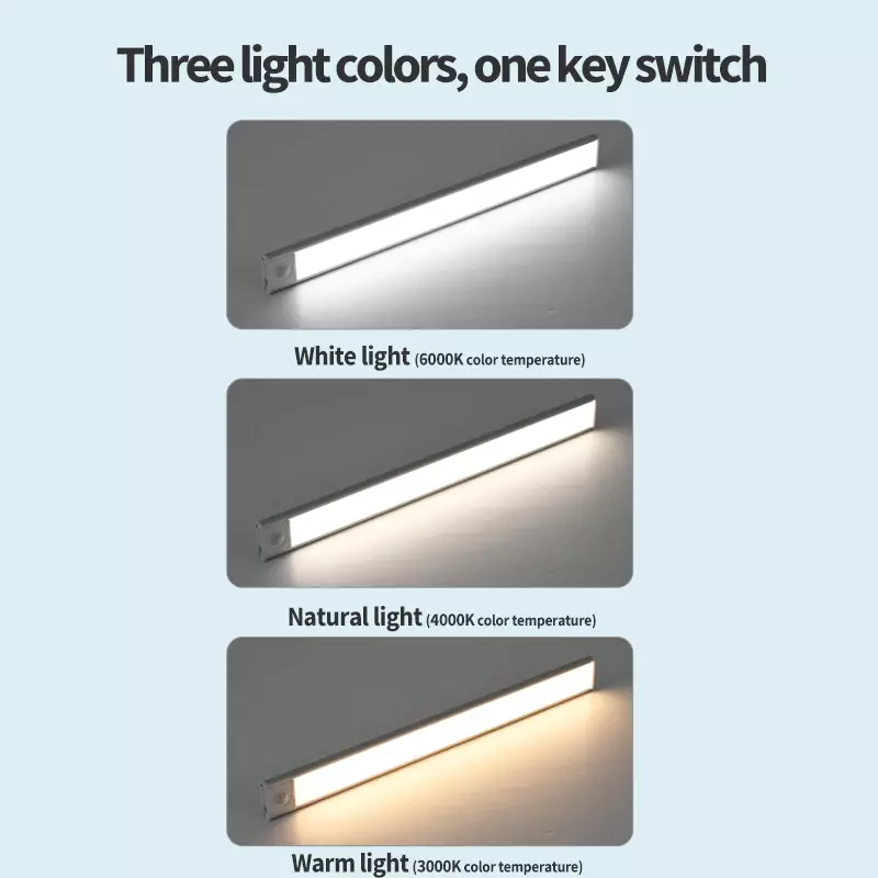 Luces LED ultradelgadas con Sensor de movimiento, luz nocturna inalámbrica para debajo del gabinete, iluminación de armario de cocina, 10-60cm