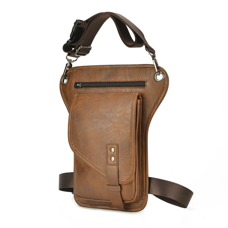 Men's Personalized Leg Bag Pu Leather Outdoor Leisure Waist Bag One Shoulder Bag Crossbody Bag Gaiters Fanny Pack Card Holder