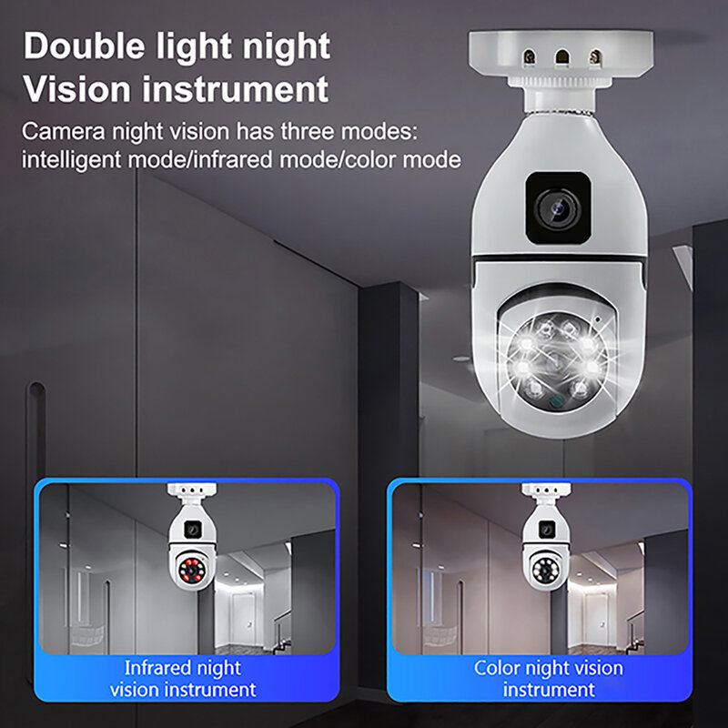 NEW 6MP Bulb WIFI Camera Dual Lens Indoor Surveillance AI Human Tracking Wireless Voice Alarm Cameras Smart Home 8X Zoom Monitor