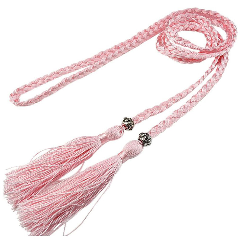 Women Woven Belt Thin Braid Tassel Rope Waist Belts For Dresses Waistband Knot Decorated Cotton String Waist Rope Accessories