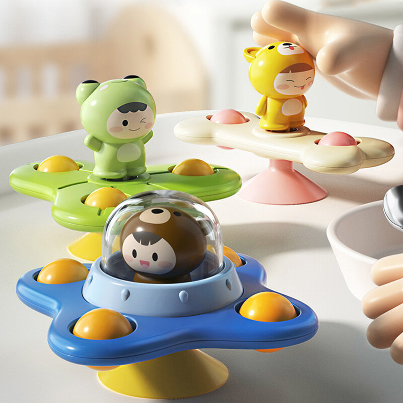 3 teile/satz Babys pielzeug Saugnapf Spinner Spielzeug für Kleinkinder Hand zappeln sensorische Spielzeuge Stress abbau pädagogische rotierende Rasseln