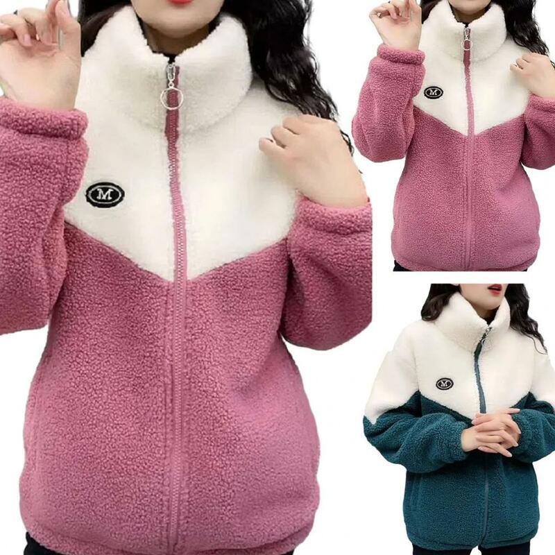 Cappotto da donna abbinato al colore in pile di agnello cappotto di cotone colletto alla coreana giacca invernale in pile da donna Cardigan Casual giacca da donna calda