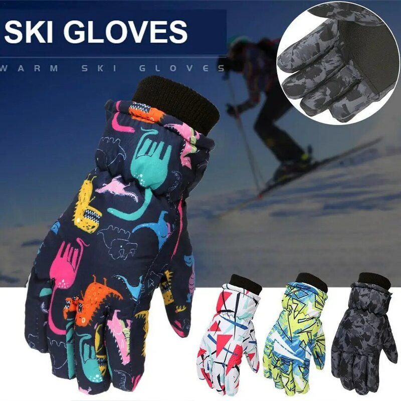 Kids Thicken Warm Gloves, Windproof, impermeável, ao ar livre, patinação na neve, snowboard, esqui, confortável, inverno