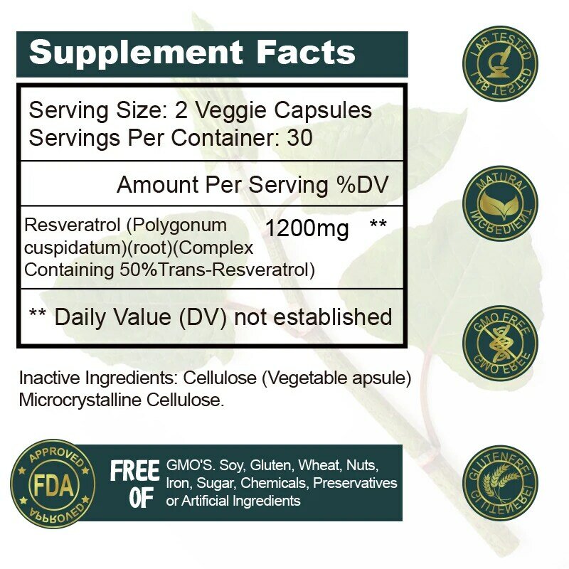 Resveratrol Maximum Capsules Advanced Natural AntiAging Antioxidant 1200MG