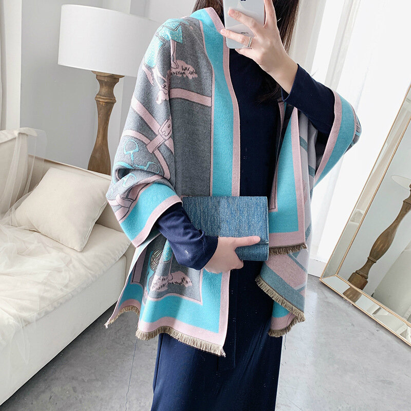 Frauen Kaschmir Schal Warme Winter Pashmina Foulard Tücher Wraps für Damen Luxus Kette Drucken Bandana Schals 2022 Mode