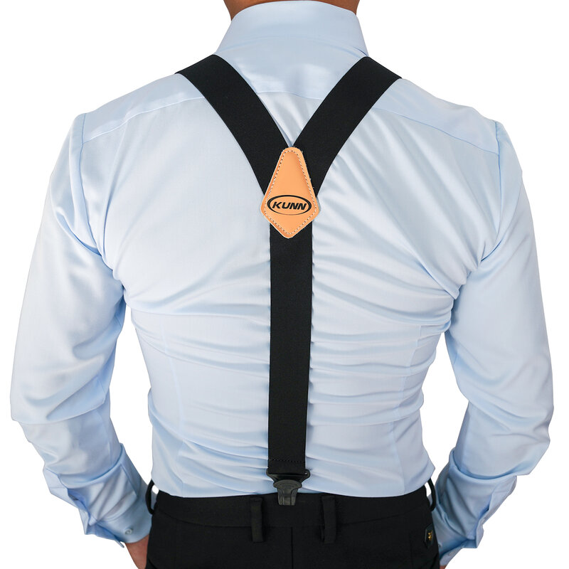 KUNN Mens Suspenders - Airport Friendly 1.5 inches Wide Y Back Style Elastic Suspender with Plastic Clips