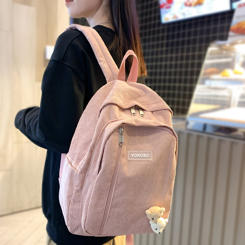 Stripe Cute velluto a coste donna zaino zainetto per ragazze adolescenti ragazzi Luxury Harajuku borsa moda femminile studente Lady Book Pack