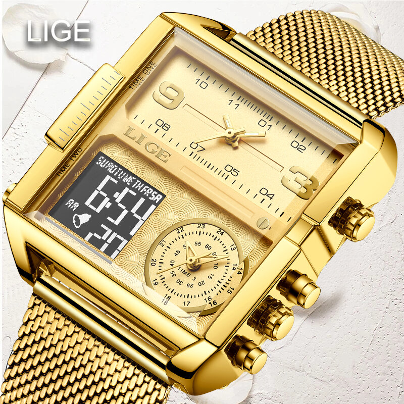 Часы наручные LIGE женские с квадратным циферблатом, модные креативные брендовые Роскошные Спортивные Повседневные водонепроницаемые кварцевые с хронографом