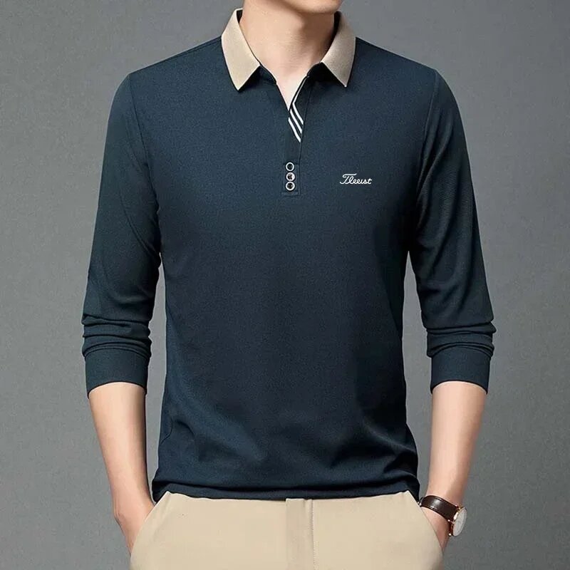 Мужская футболка для гольфа с длинным рукавом, одежда для весны и осени, Новая повседневная одежда 2024, одноцветная Минималистичная рубашка поло, 2024