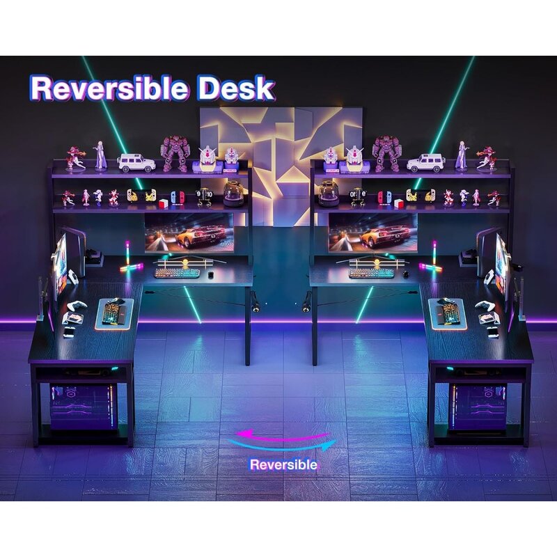 Игровой стол L-образной формы, компьютерный стол с полками для хранения, 66 дюймов, L-образный стол для дома и офиса
