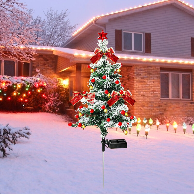 Lampu pohon Natal tenaga surya, 1/2 buah lampu dekorasi pohon Natal luar ruangan, lampu 2 mode, lampu pancang taman untuk jalan teras Tahun Baru