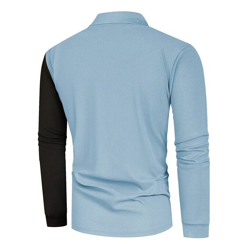Comfy Fashion Holiday T Shirt Tops Colorblock Lapel Top Long Sleeve Men Slight Stretch Tee Brand New Button Casual