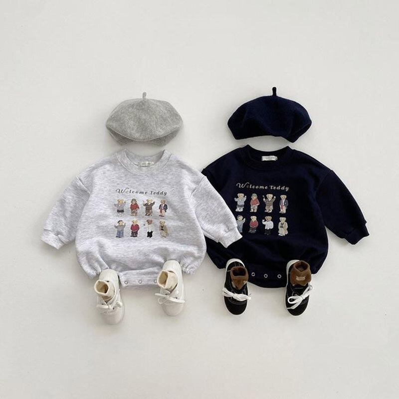 Newborn Baby Cartoon Long Sleeves Bodysuit 0-2y Infant Cute Soft Clothes Fashion Letter Cotton New Sweatshirts Outfits One Piece