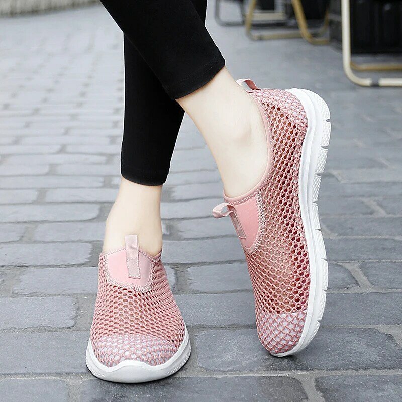 STRONGSHEN Breathable Women Vulcanized Flat Shoes Outdoor Lightweight Loafers Ladies Casual Shoe Non-slip Flexible Mesh Sneakers
