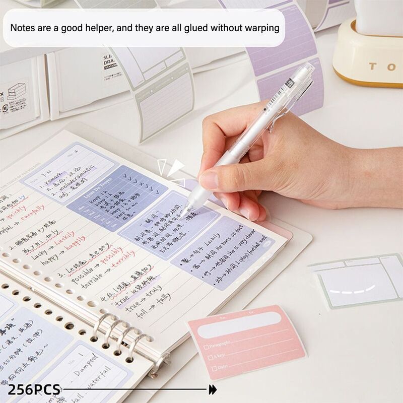 Sticky Note Scrapbook Sticker Set, Etiqueta Em Branco Etiqueta, Pull-Out Roll Memo Pad Gradiente Cor, Estudo Tearable, 256Pcs por Caixa
